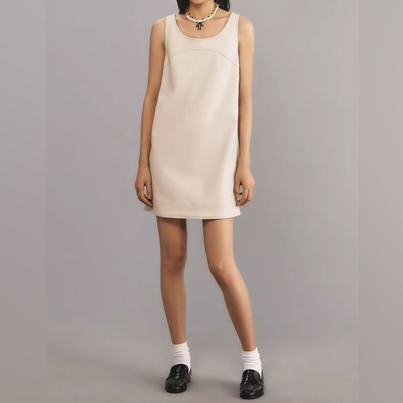 NEW Pilcro at Anthropologie Faux-Leather Scoop-Neck Shift Mini Dress - Picture 2 of 4